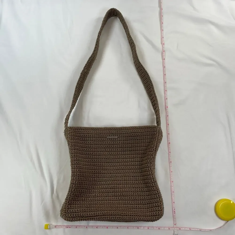 The Sak Crochet Shoulder Bag Hobo Taupe Brown Medium Women's Boho Casual